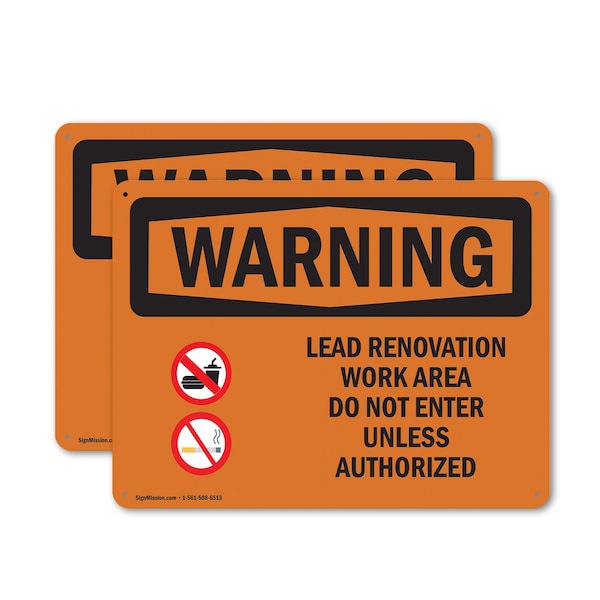 Signmission Lead Renovation Work With Symbol OSHA Warning Sign, Plastic, 10in W x 7in L, 2PK OS-2PACK-WS-P-710-L-12664 - main